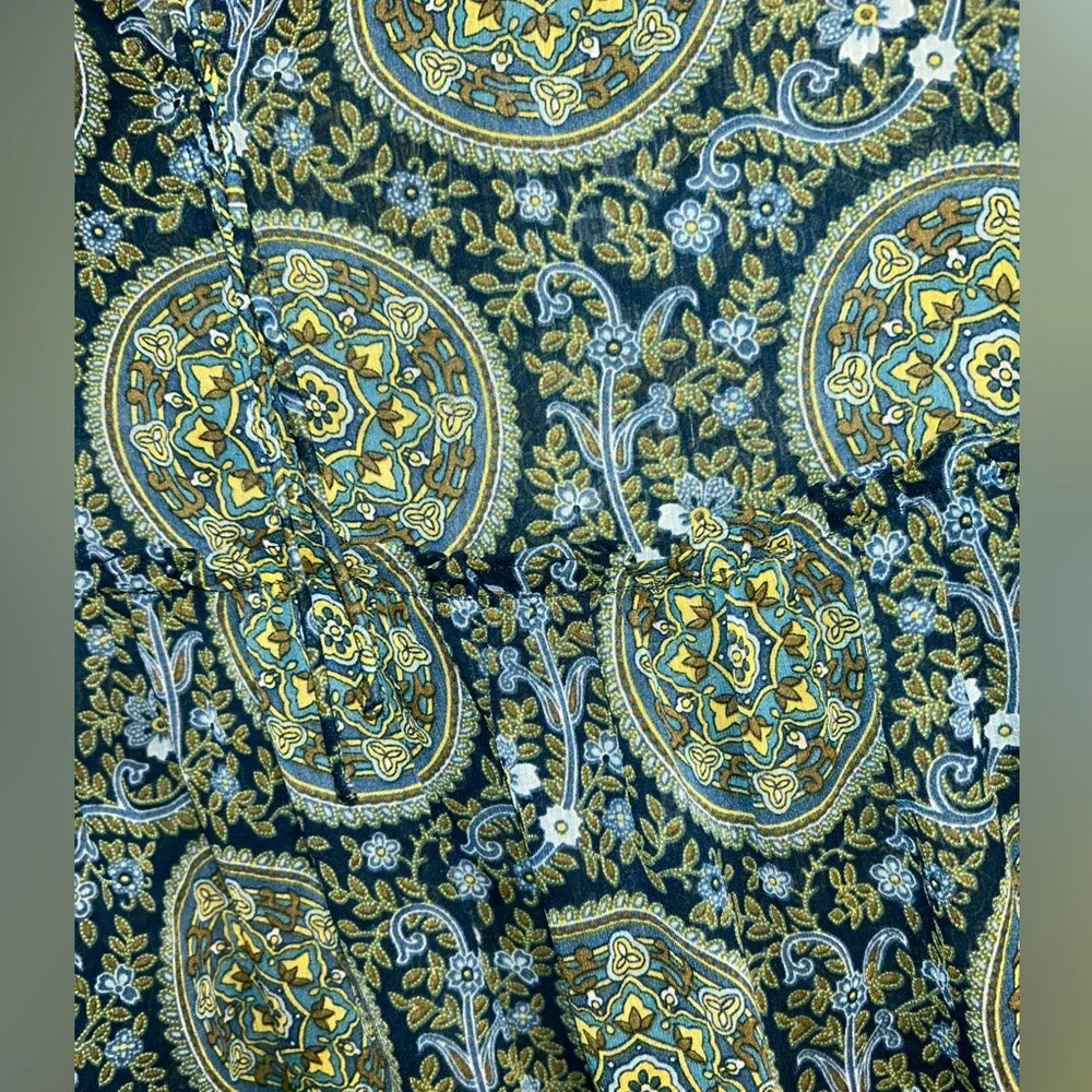 LOFT Geo Print Sheer Ruffle Tier Blouse Size Medium - Picture 3 of 5